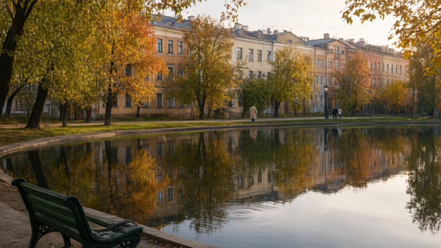 Осенний пруд и отражения деревьев
